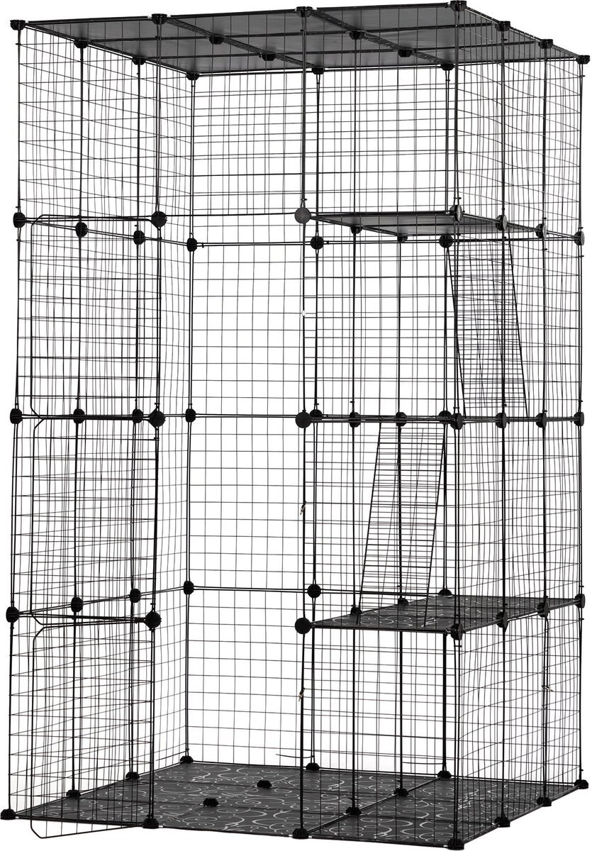 Coziwow 3-Tier 4-Door Cat Cage Playpen， Black， Large