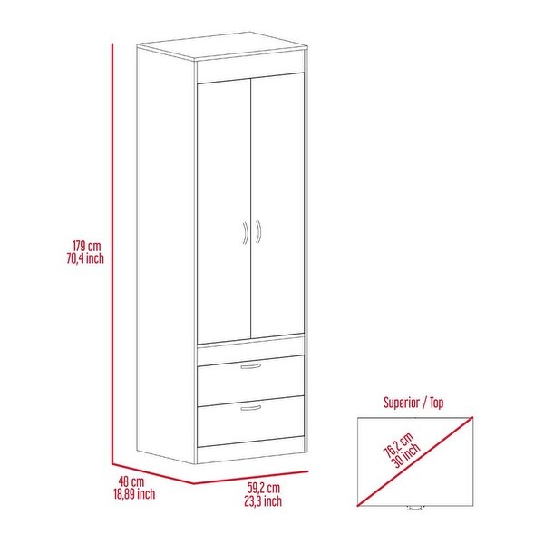 Wardrobe Cabinet with 2 Door， 2 Drawer and 1 Shelf - - 37938185