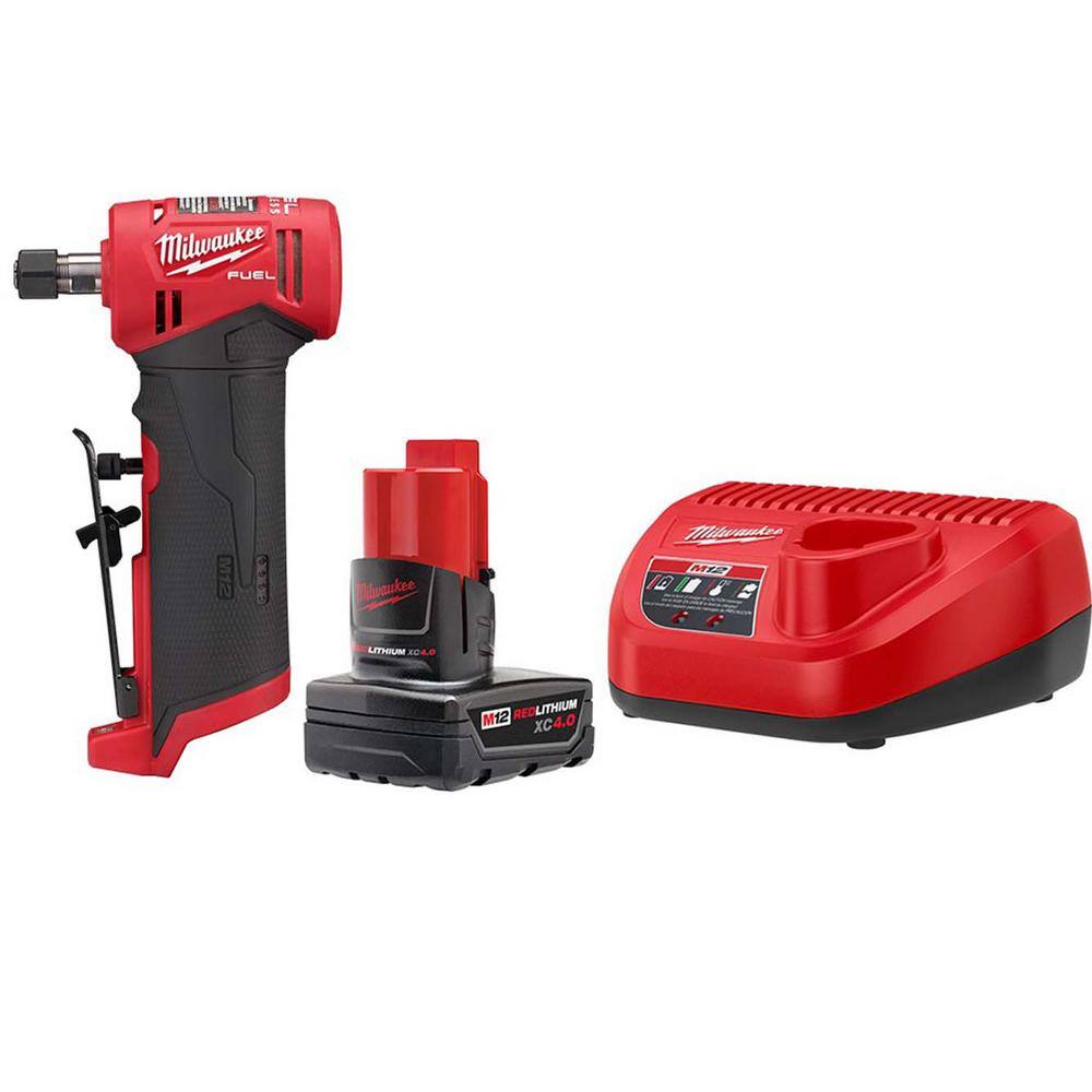 MW M12 FUEL 12-Volt Lithium-Ion Brushless Cordless 14 in. Right Angle Die Grinder w4.0 Ah Starter Kit 48-59-2440-2485-20