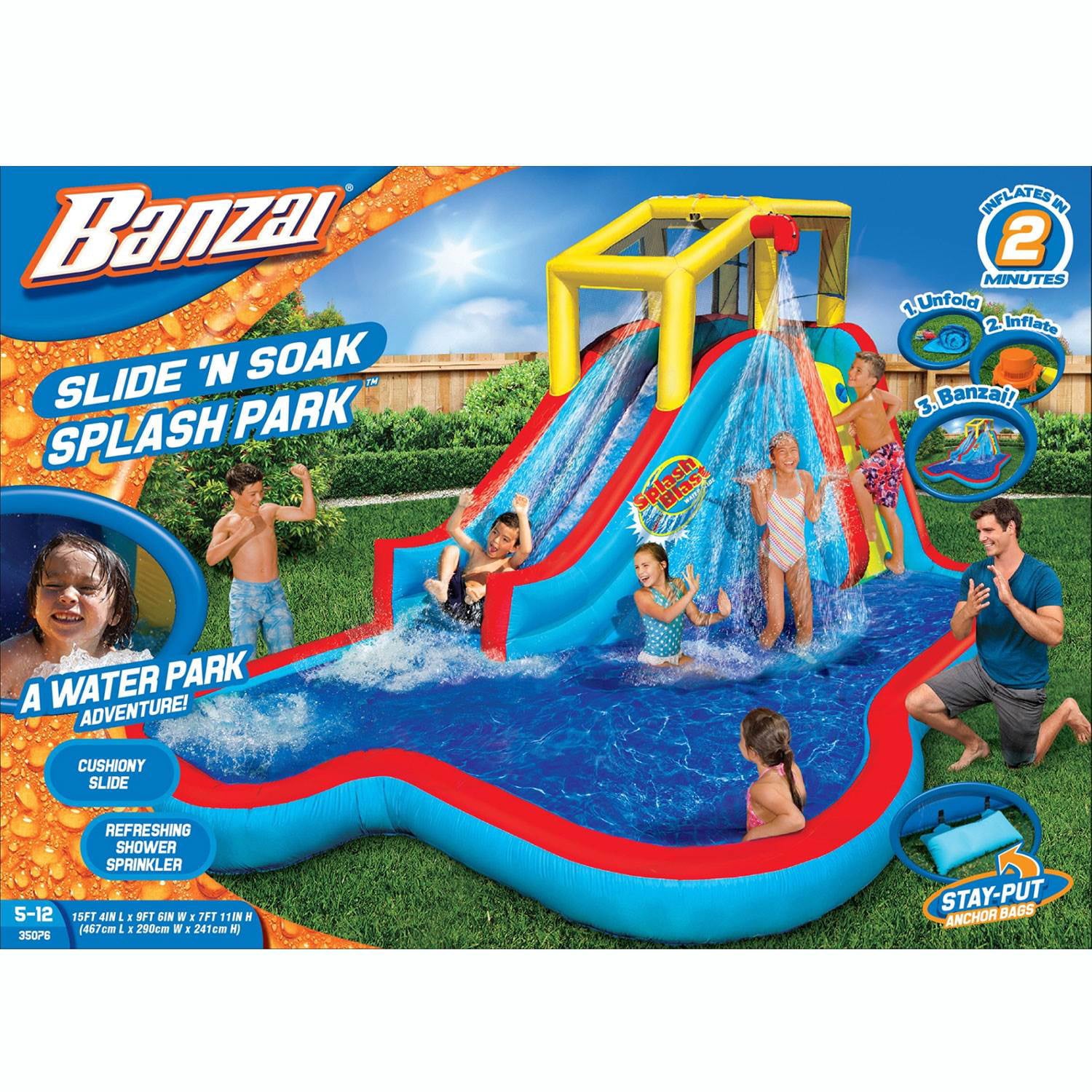 Banzai Slide N Soak Splash Park Inflatable Outdoor Kids Water Park Play Center