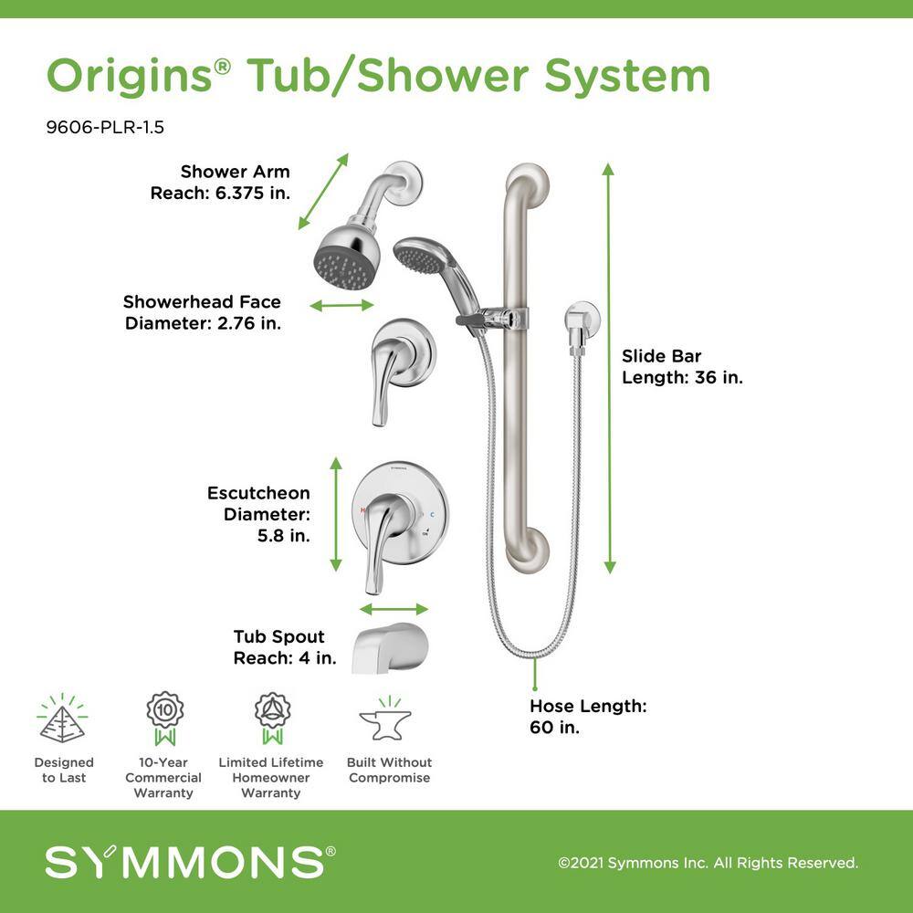 Symmons Origins Temptrol Single-Handle 1-Spray Tub and Shower Faucet in Polished Chrome (Valve Included) 9606-PLR-1.5