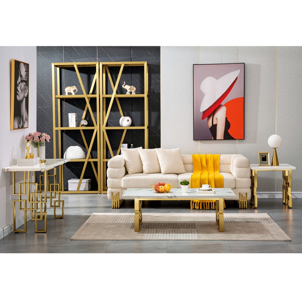 Luxury White and Gold Living Room Tables Coffee Table End Table Console Table for Living Room Guest Hall Reception Room Entryway