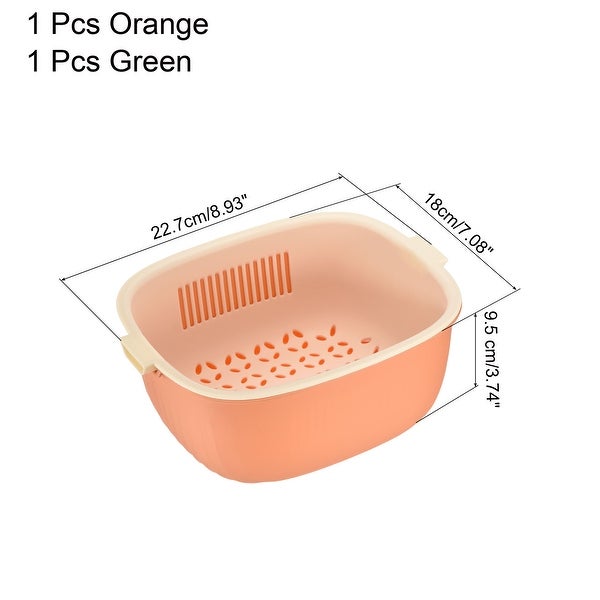 2PCS Kitchen Food Strainer Bowl Plastic Double Layered Drain Basket - 22.7 x 18 x 9.5 cm