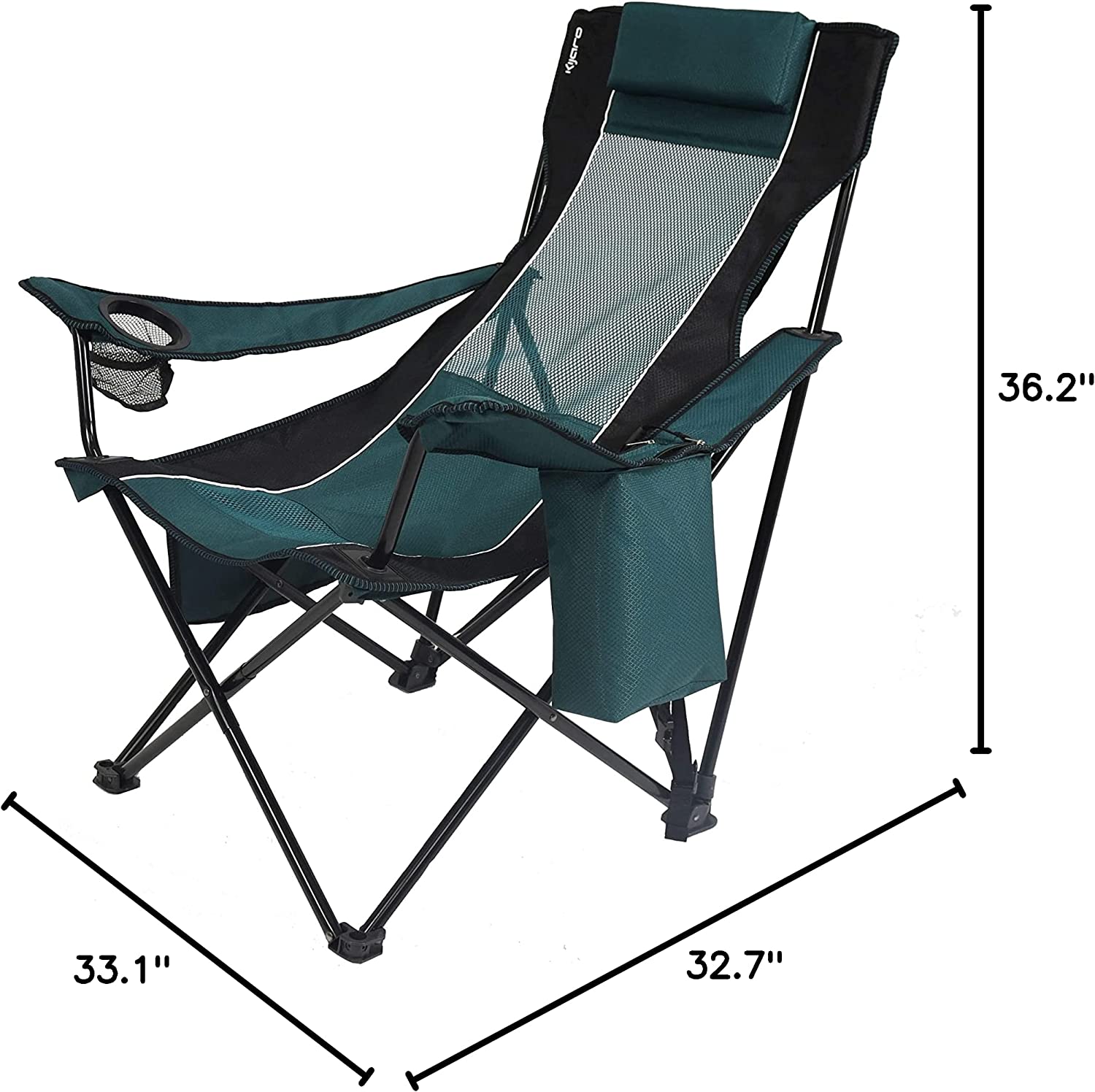 Sling Folding Camping Chair - Enjoy The Outdoors in This Outdoor Chair with a Built-in Cup Holders and Side Organizer OR Side Cooler - Includes a Detachable Pillow