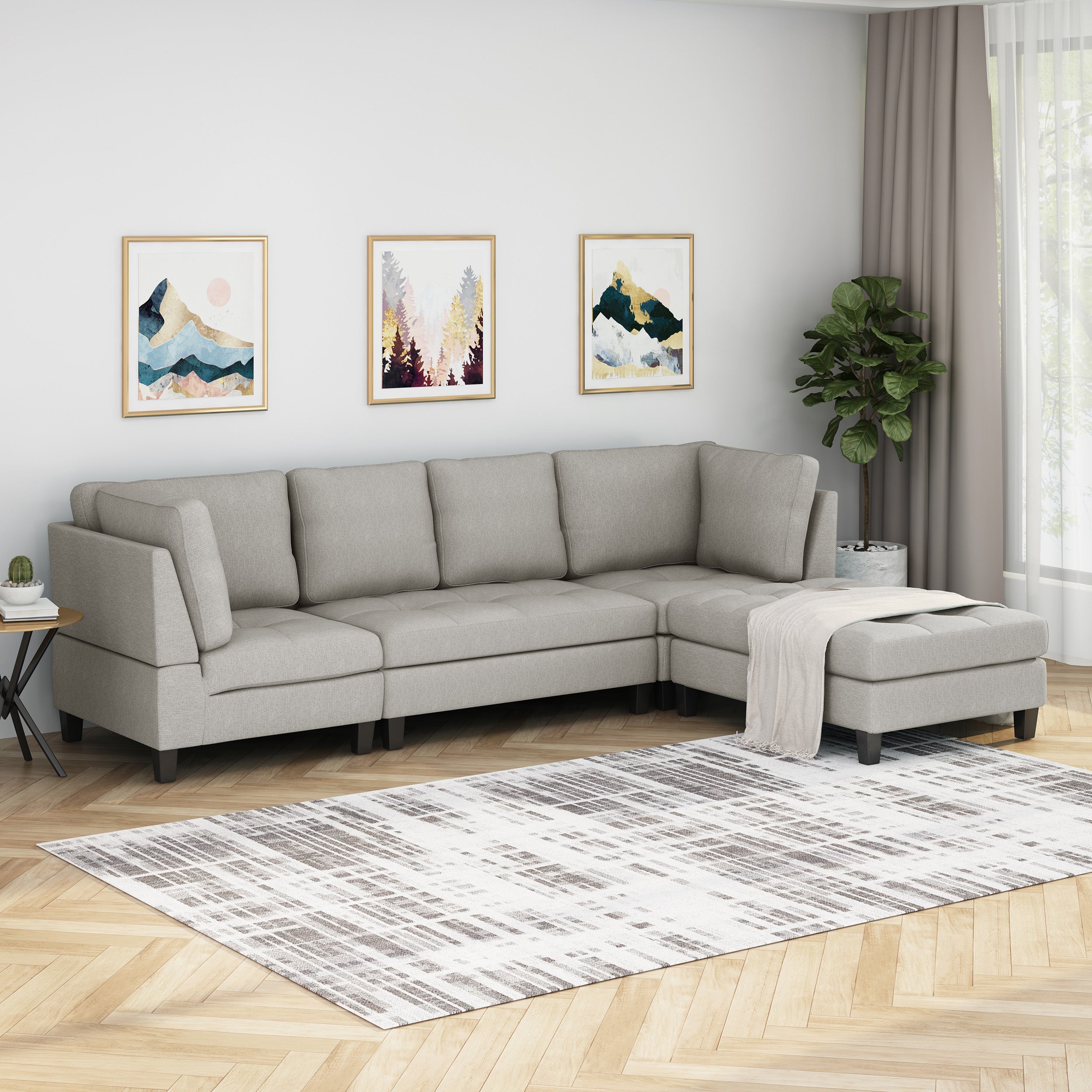 Daylon Contemporary Fabric Sectional Sofa with Ottoman