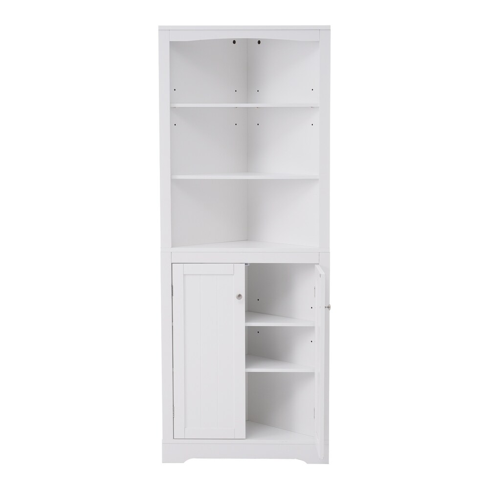 Bathroom Storage Corner Cabinet with Adjustable Shelves and Doors  Multi Functional Tall Storage Cabinet