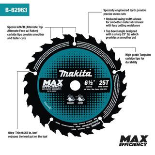 Makita 6-12 in. 25T Carbide-Tipped Max Efficiency Ultra-Thin Kerf Circular Saw Blade Framing B-62963