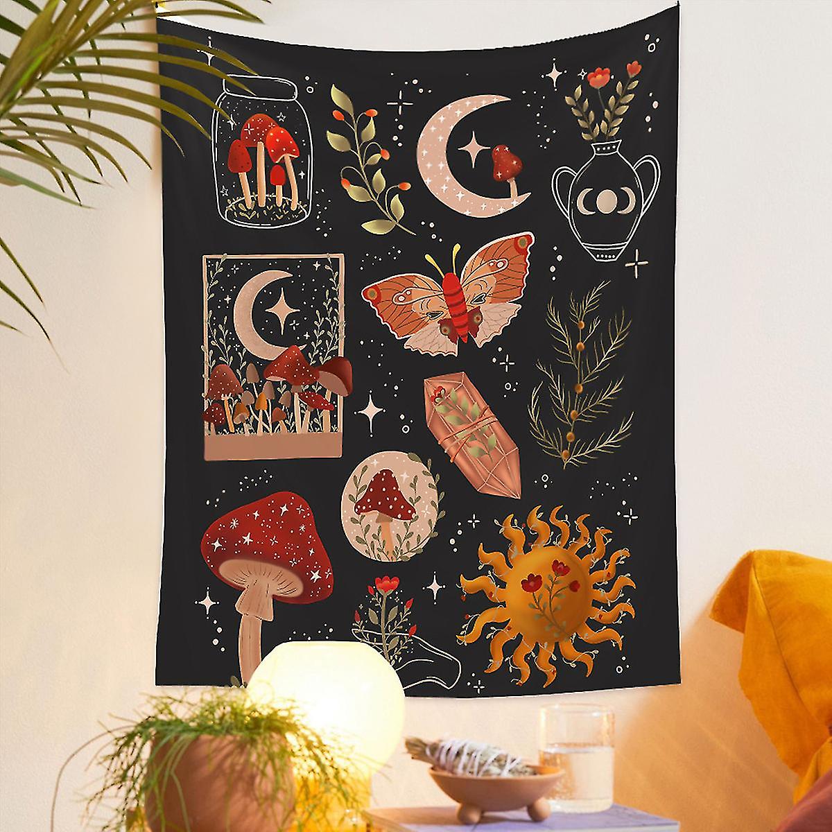 2pcs Tapestry Flower Vines Tapestries Bohemian Tapestries Moon Starry Mushroom Chart For Room