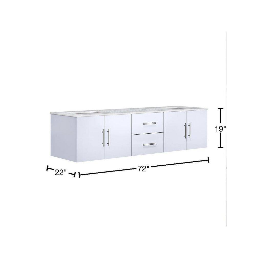 Lexora Geneva 72 in. W x 22 in. D Glossy White Double Bath Vanity and Carrara Marble Top LG192272DMDS000