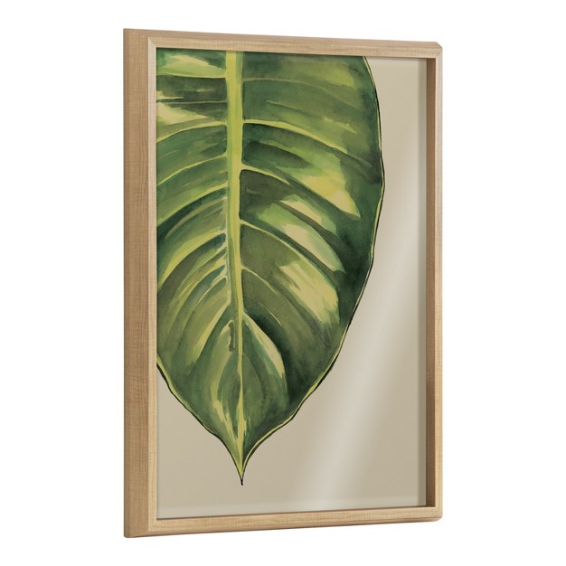 Kate And Laurel Blake Large Leaf Greener Hue Neutral Framed Printed Glass By Emily Marie Watercolors