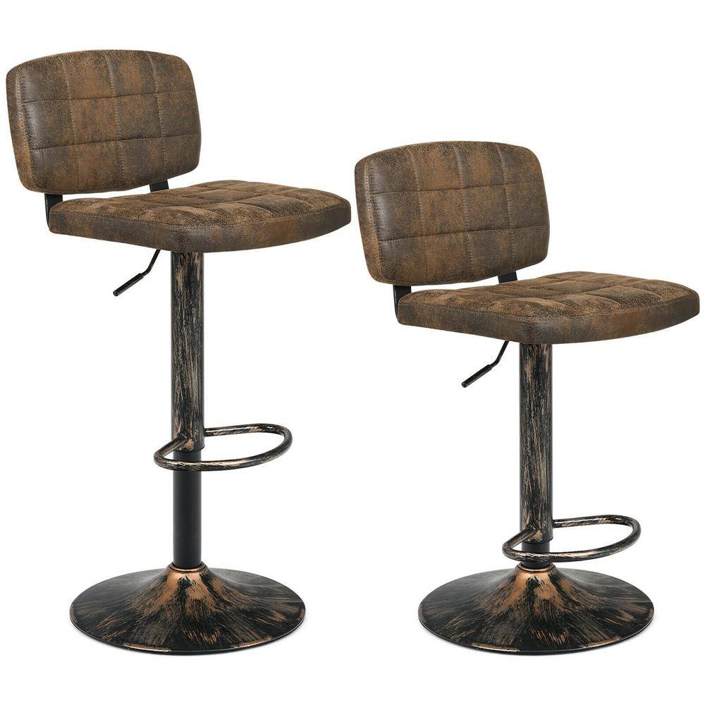 Gymax 42 in. H Set of 4 Adjustable Bar Stools Swivel Bar Chairs w/Backrest Retro Brown GYM06604