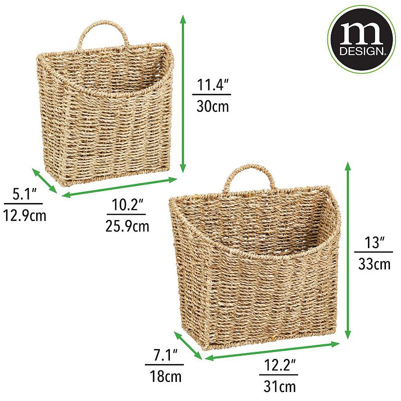 mDesign Woven Seagrass Hanging Wall Storage Basket - Set of 2