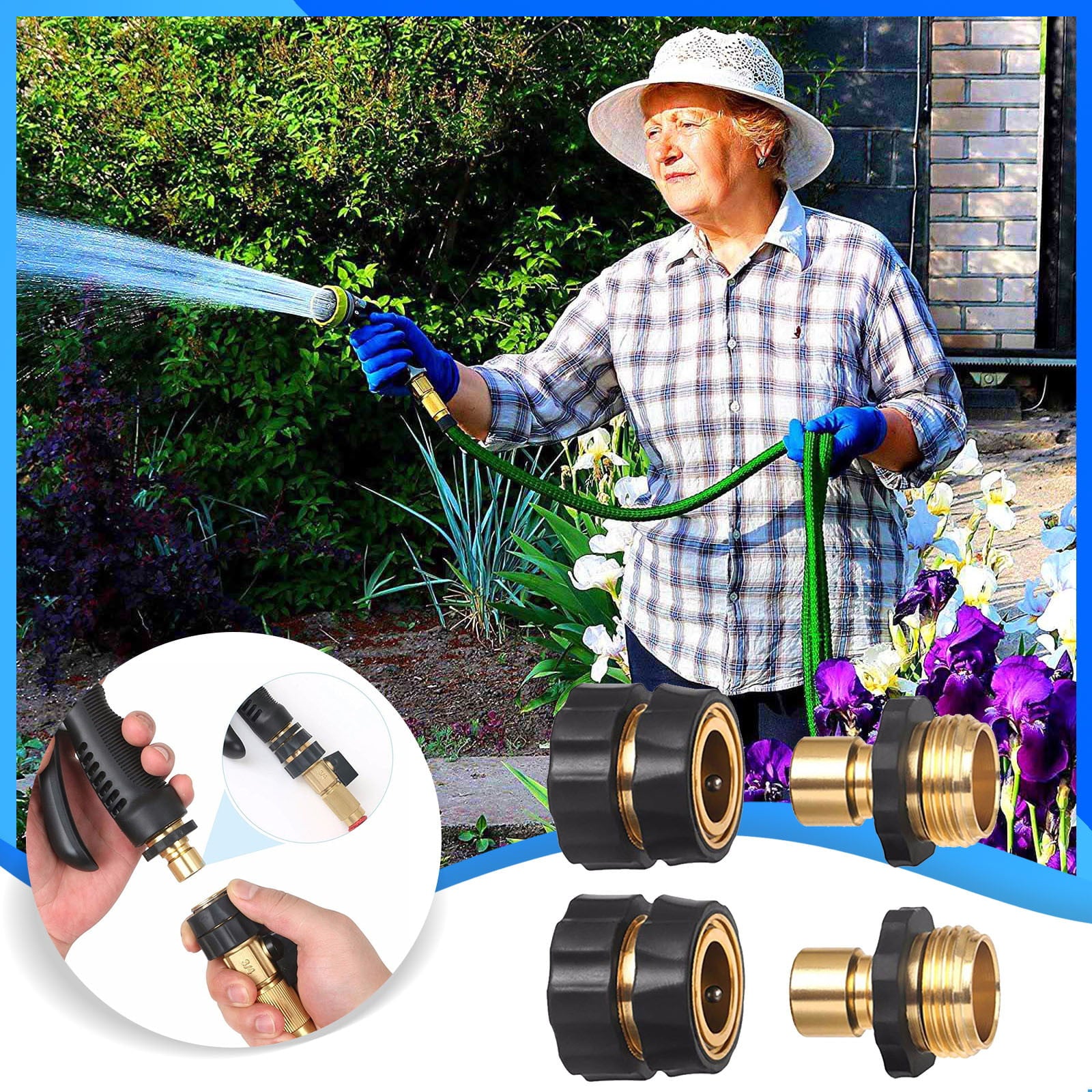 Pompotops 3/4 Inch Garden Hose Fitting Quick Connector Male and Female Set， 2 Set