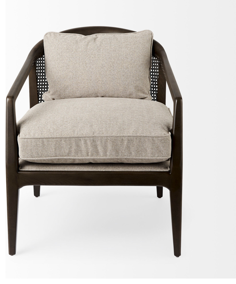 Landon Light Gray Fabric w/ Dark Brown Solid Wood  ampCane Back Accent Chair   Tropical   Armchairs And Accent Chairs   by Mercana  Houzz