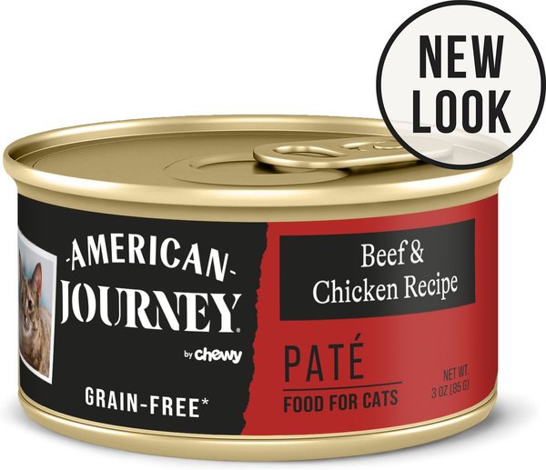 American Journey Pate Beef and Chicken Recipe Grain-Free Canned Cat Food， 3-oz can， 24 count