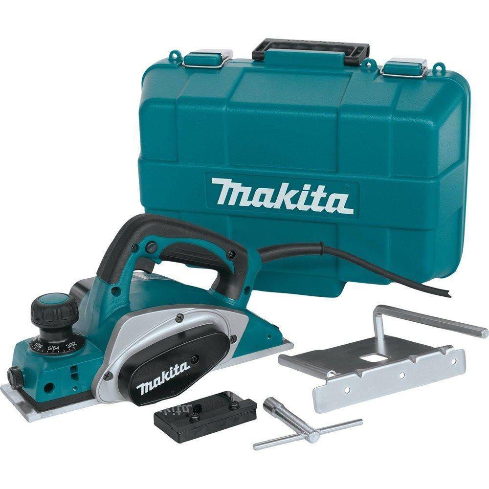 Makita 6.5-Amp Corded 3.25 in. Planer Kit Blade Set and Hard Case with bonus 3.25 in. High Speed Steel Planer Blades KP0800K-D-46230