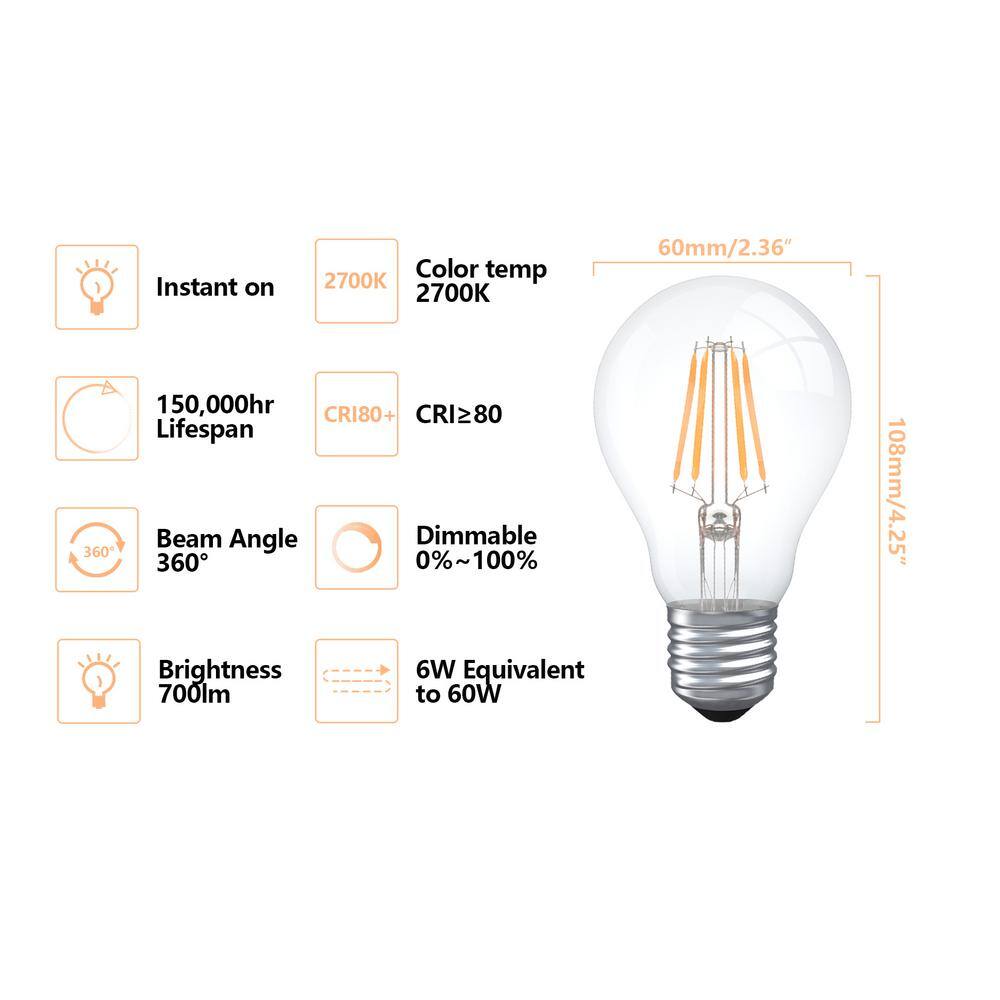 Maxax 6-Watt (60-Watt Equivalent) A19 LED Dimmable Light Bulb Daylight E26Medium (Standard) Base 2700K (Set of 6) MXA60A19-627-6PK