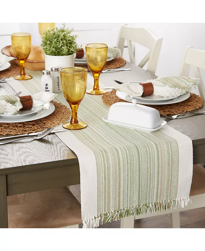 Design Imports Striped Fringed Table Runner 14 x 72