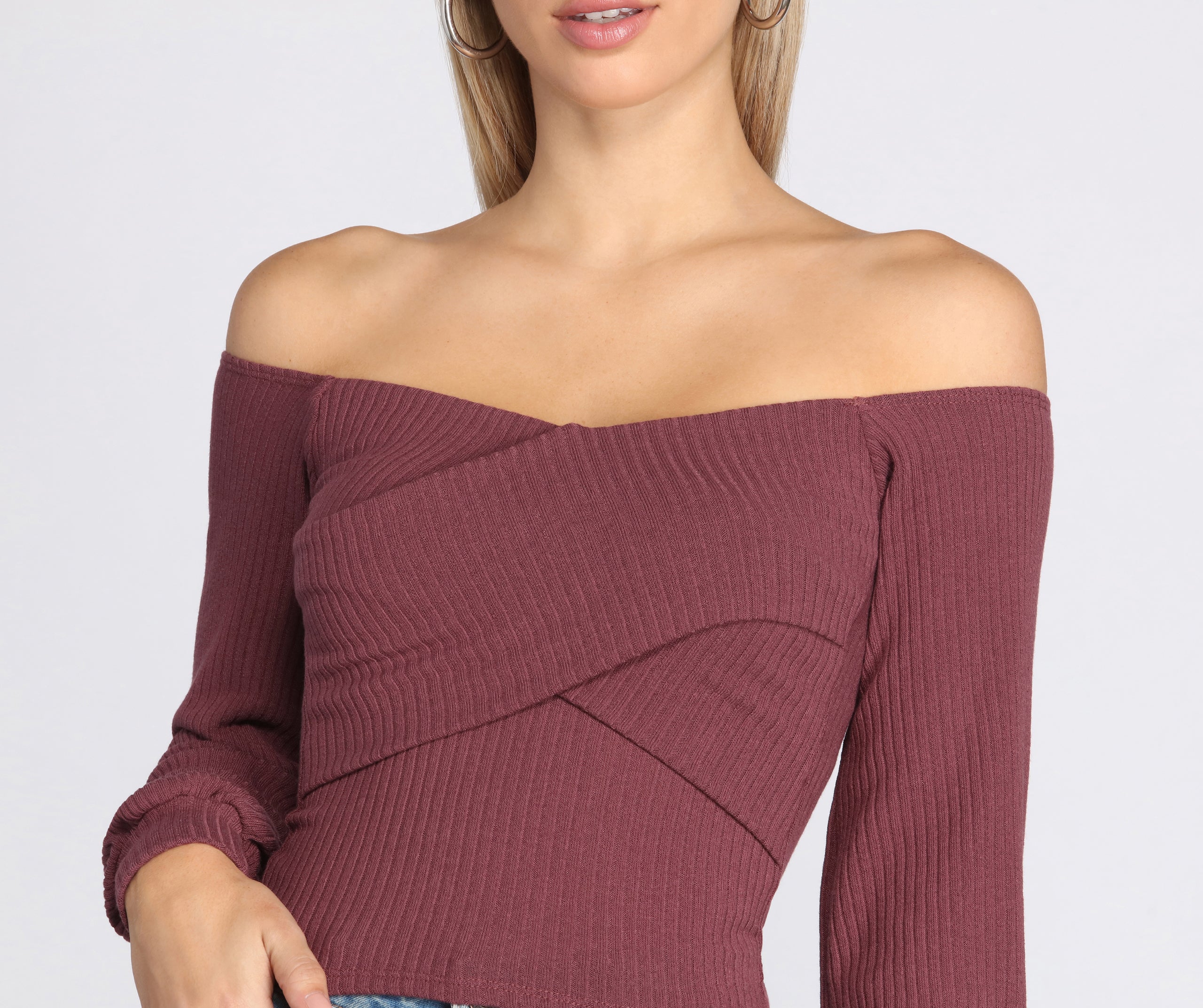 Ribbed Knit Off The Shoulder Top