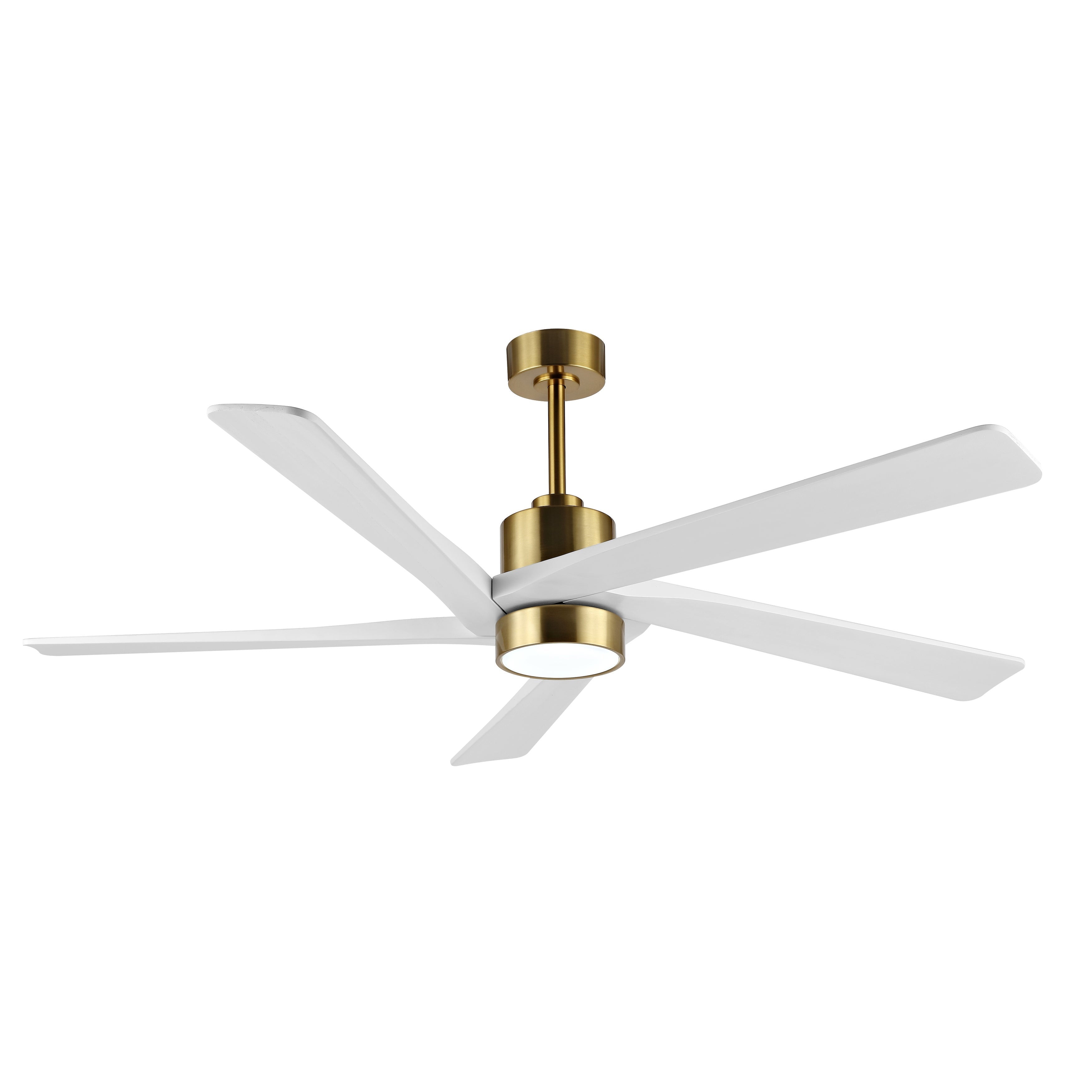 WINGBO 64 Inch DC Ceiling Fan with Lights and Remote Control， 5 Reversible Carved Wood Blades - N/A Brass/White