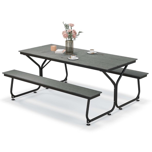 Costway 6ft Picnic Table Bench Set Outdoor Hdpe Heavy duty Table For 6 8 Person Brown grey