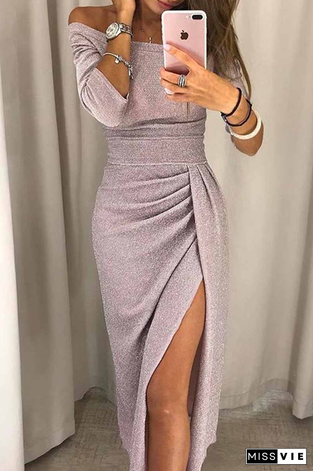 Wrap Hip Slit Collar Maxi Dresses(6 Colors)