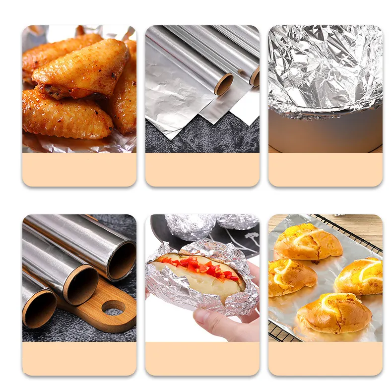 10/15 Microns Food Grade Aluminum Foil Household Catering Aluminum Foil Roll Lightweight Barbecue Baking Aluminum Foil Paper