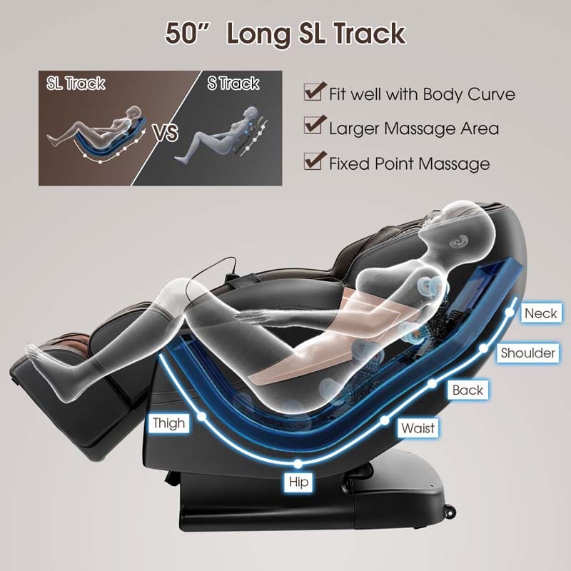 SL-Track Zero Gravity Full Body Massage Chair Recliner with Heating Therapy, LED Color Screen & Voice Control