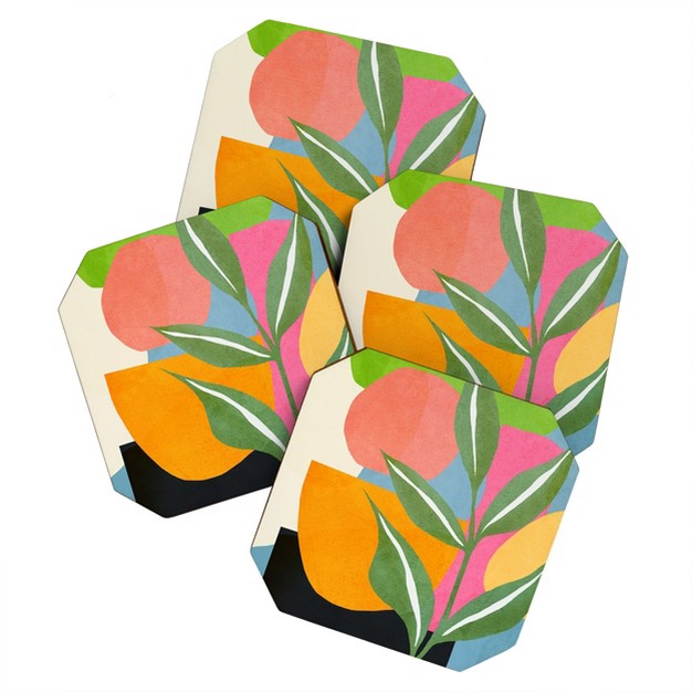 Nadja Minimal Modern Abstract Leaves Coaster Set Deny Designs