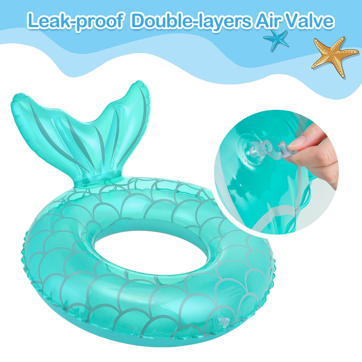 2 Pack Mermaid Pool Float for Kids, MoKo 23" Inflatable Mermaid Swimming Ring Floating Bed, Mermaid Tail Tubes Beach Pool Float for Child, Rose Gold & Blue