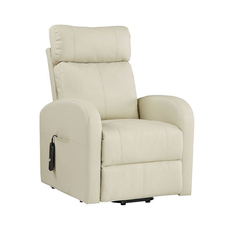 Power Lift Recliner Chair with Faux Leather and Wired Controller， Off White