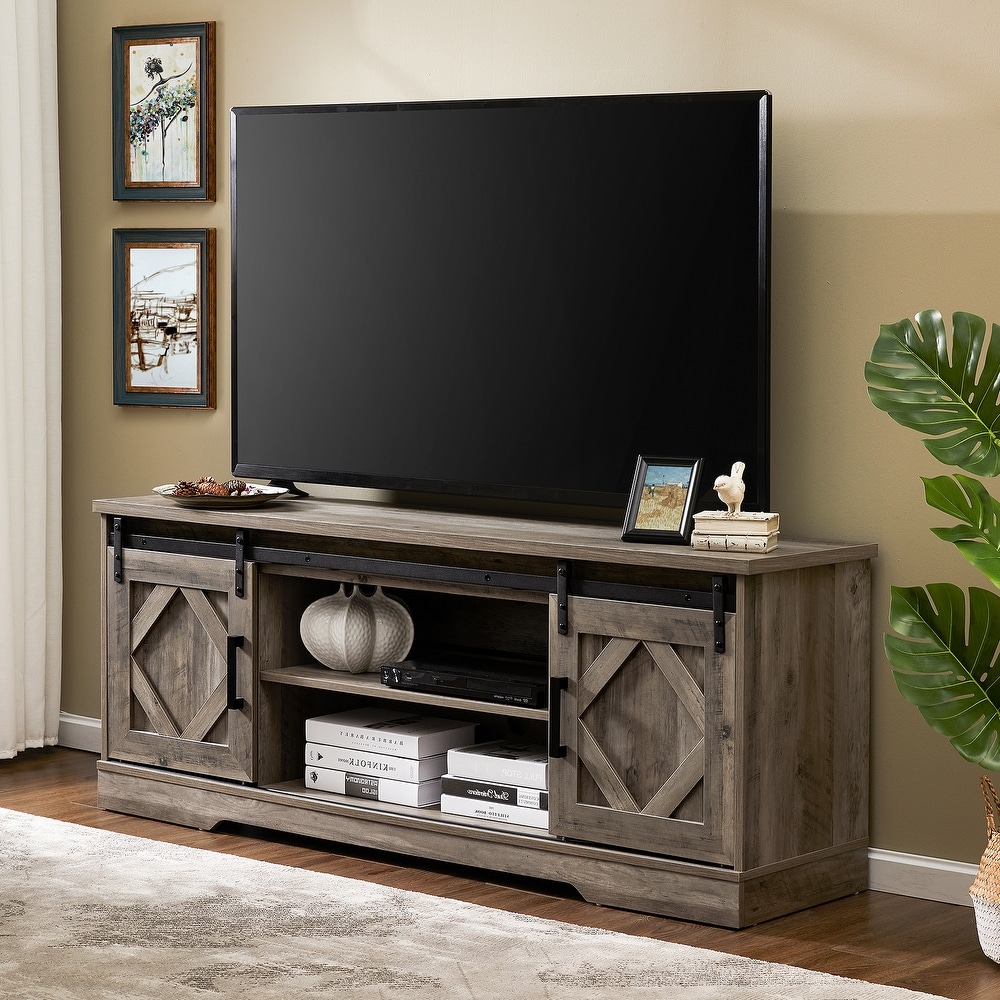 WAMPAT Farmhouse Sliding Barn Door TV Stand