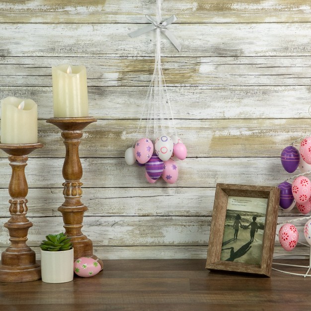 Floral Striped Spring Easter Egg Cluster Hanging Decoration Pink white