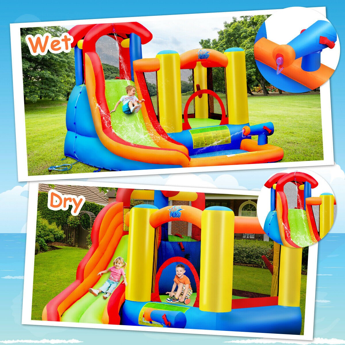 BOUNTECH 6 in 1 Water Slide Jumping Park w/Splashing Pool