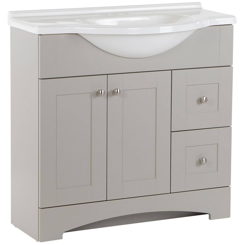 Glacier Bay Del Mar 37 in. W x 18.78 in. D Bath Vanity in Gray with Cultured Marble Vanity Top in White with Belly Bowl Sink DM36P2-KG