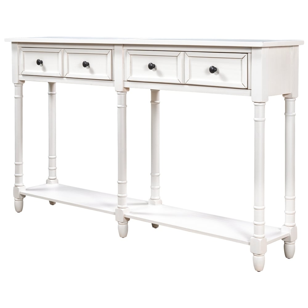 Console Table Easy Assembly with Two Storage Drawers and Bottom Shelf for Living Room