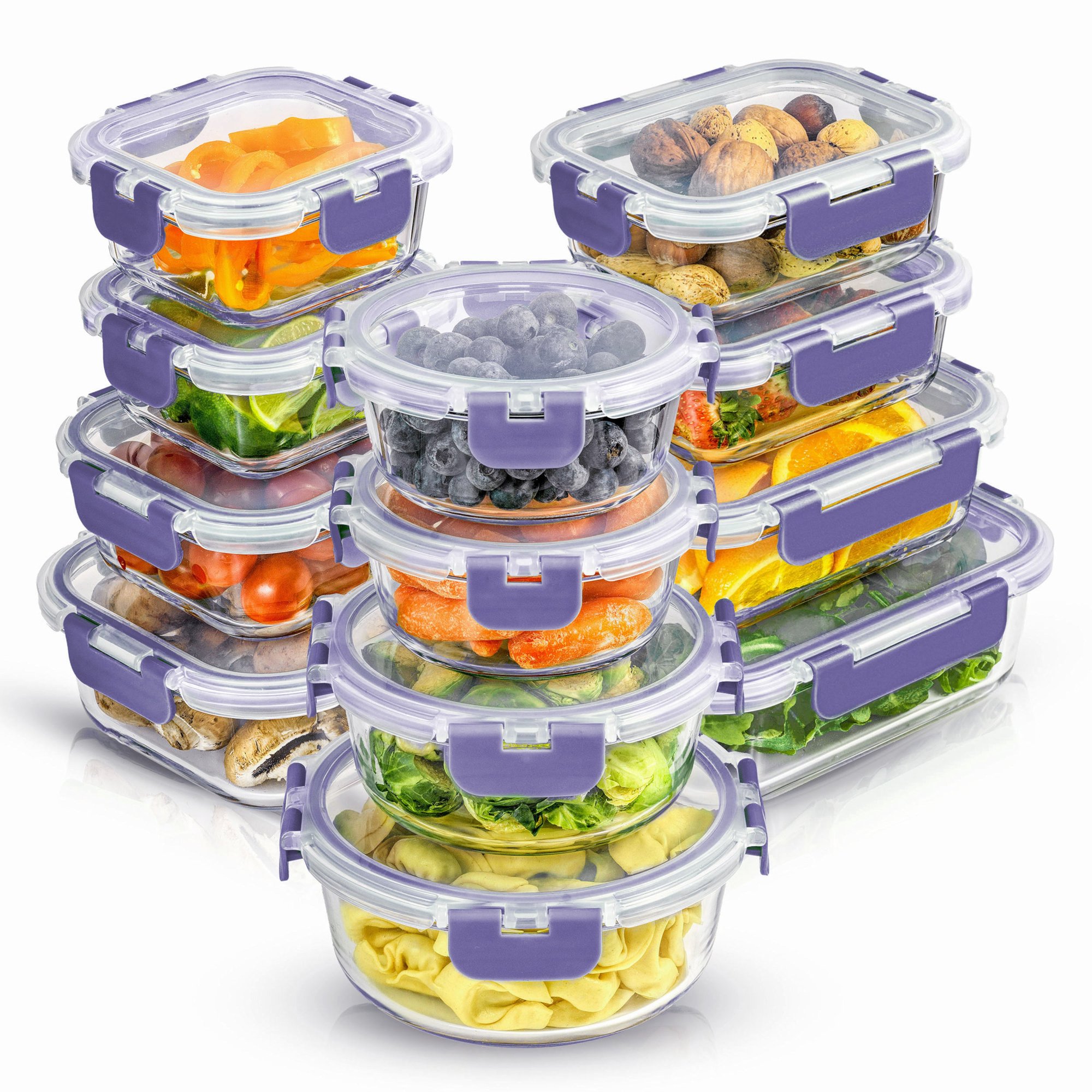 Joyful by JoyJolt 24-Piece Purple Glass Storage Container Set with Leakproof Lids