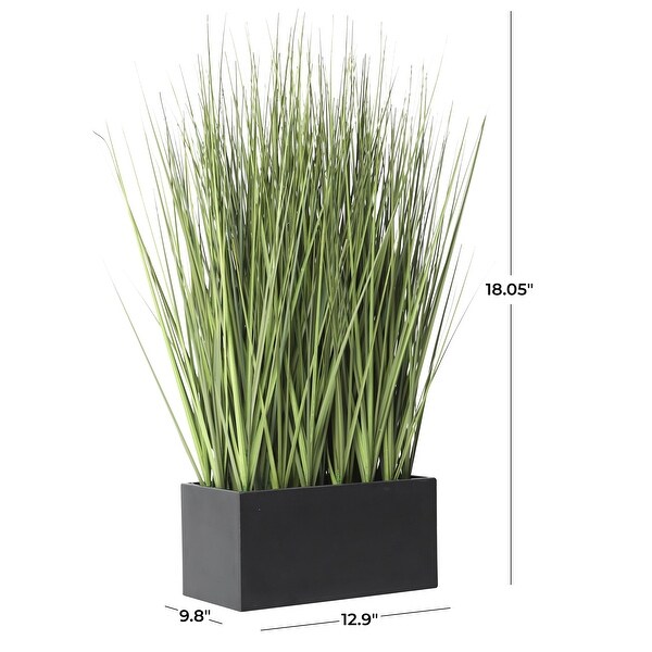 Faux Foliage Onion Grass Artificial Plant with Black Rectangular Plastic Pot