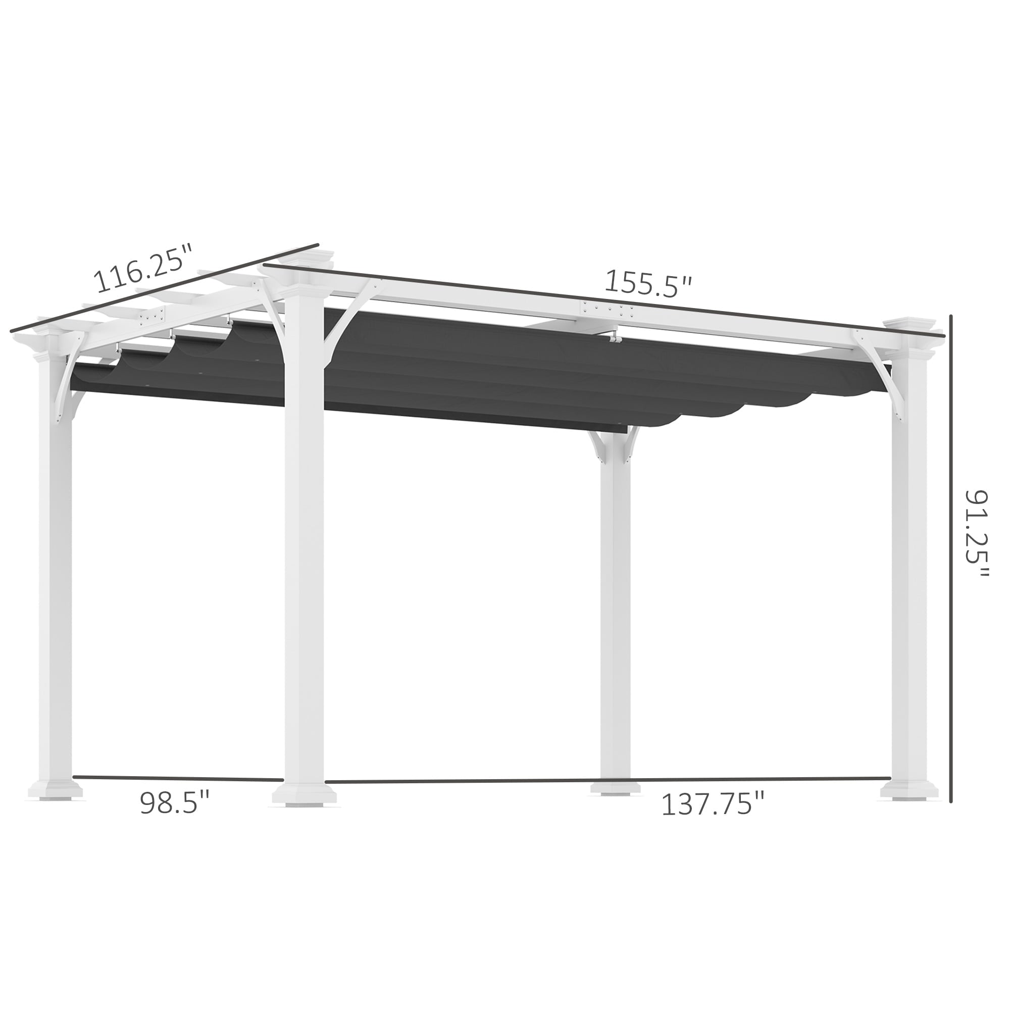 Outsunny 13' x 10' Wood Pergola with Retractable Canopy, Sun Shade Shelter