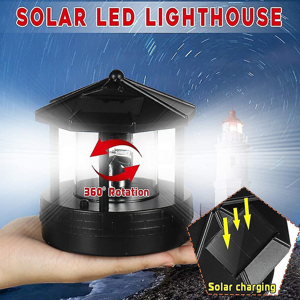 Solar Powered Lighthouse - Decorative Rotating Outdoor Waterproof Led Solar Light Beacon Tower For Garden Lawn Patio Yard