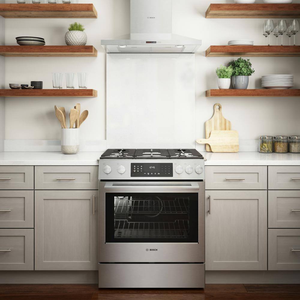 Bosch Benchmark Benchmark Series 30 in. 4.8 cu. ft. Slide-In Gas Range with Self-Cleaning Convection Oven in Stainless Steel HGIP056UC