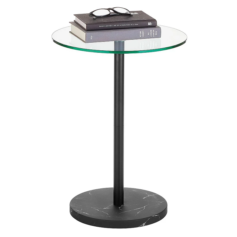 mDesign Metal/Glass Top Round Accent Side/End Drink Table