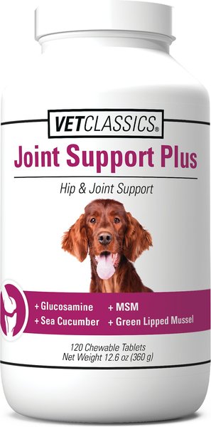 VetClassics Joint Support Plus Hip and Joint Support Chewable Tablets Dog Supplement， 120 count