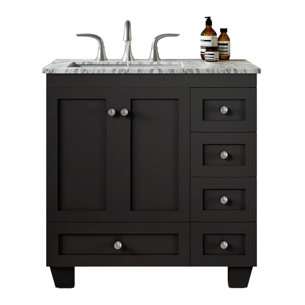 Eviva Acclaim 30 in. W x 22 in. D x 34 in. H Bath Vanity in Espresso with White Carrara Marble Top with White Sink EVVN69-30ES