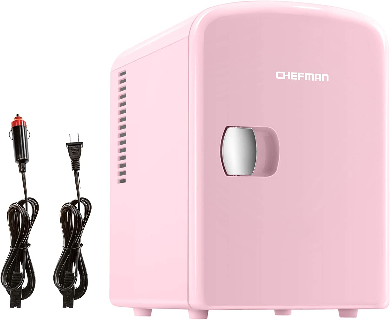 Chefman Mini Portable Pink Personal Fridge Cools Or Heats and Provides Compact Storage For Skincare， Snacks， Or 6 12oz Cans W/ A Lightweight 4-liter Capacity To Take On The Go