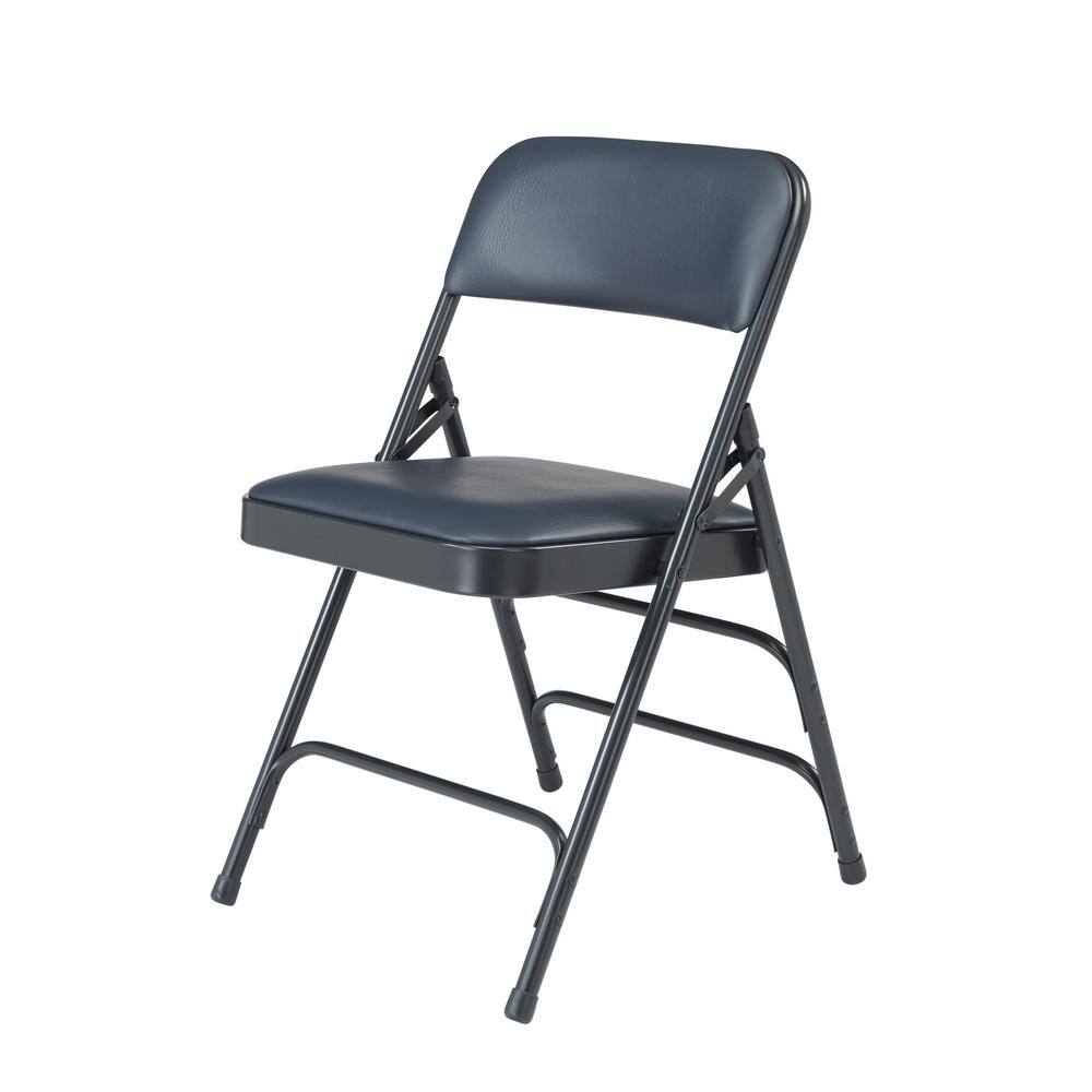 National Public Seating 1300 Series Dark Midnight Blue Premium Vinyl Upholstered Triple Brace Double Hinge Folding Chair (4-Pack) 1304