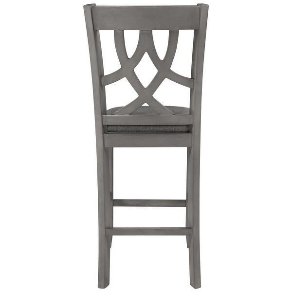 Farmhouse 2 Piece Padded Round Counter Height Kitchen Dining Chairs with Cross Back for Small Places， Gray