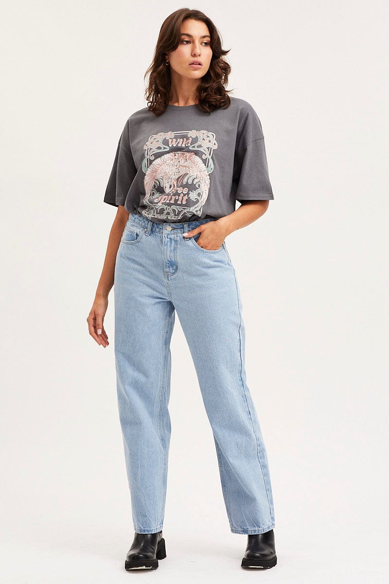 Blue Unisex Straight Denim Jeans Mid Rise