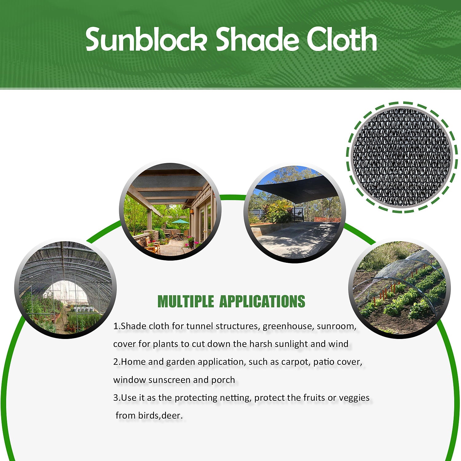 50% Sunblock Shade Cloth for Garden Patio, 6x6ft, Black