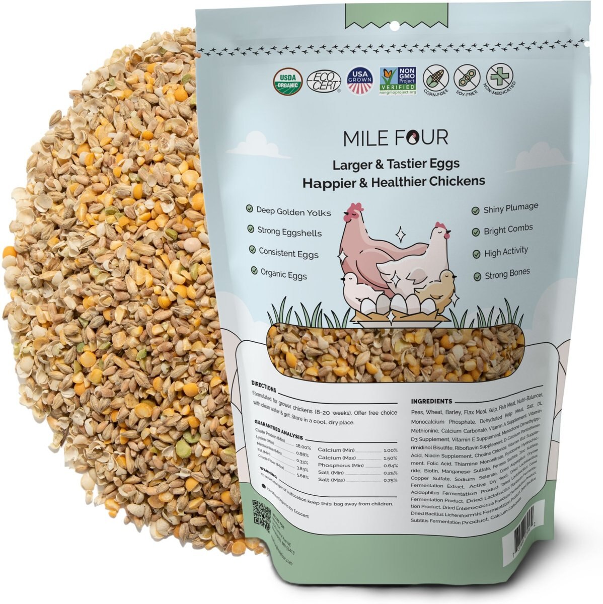 Mile Four 18% Organic Whole Grain Grower Chicken and Duck Feed